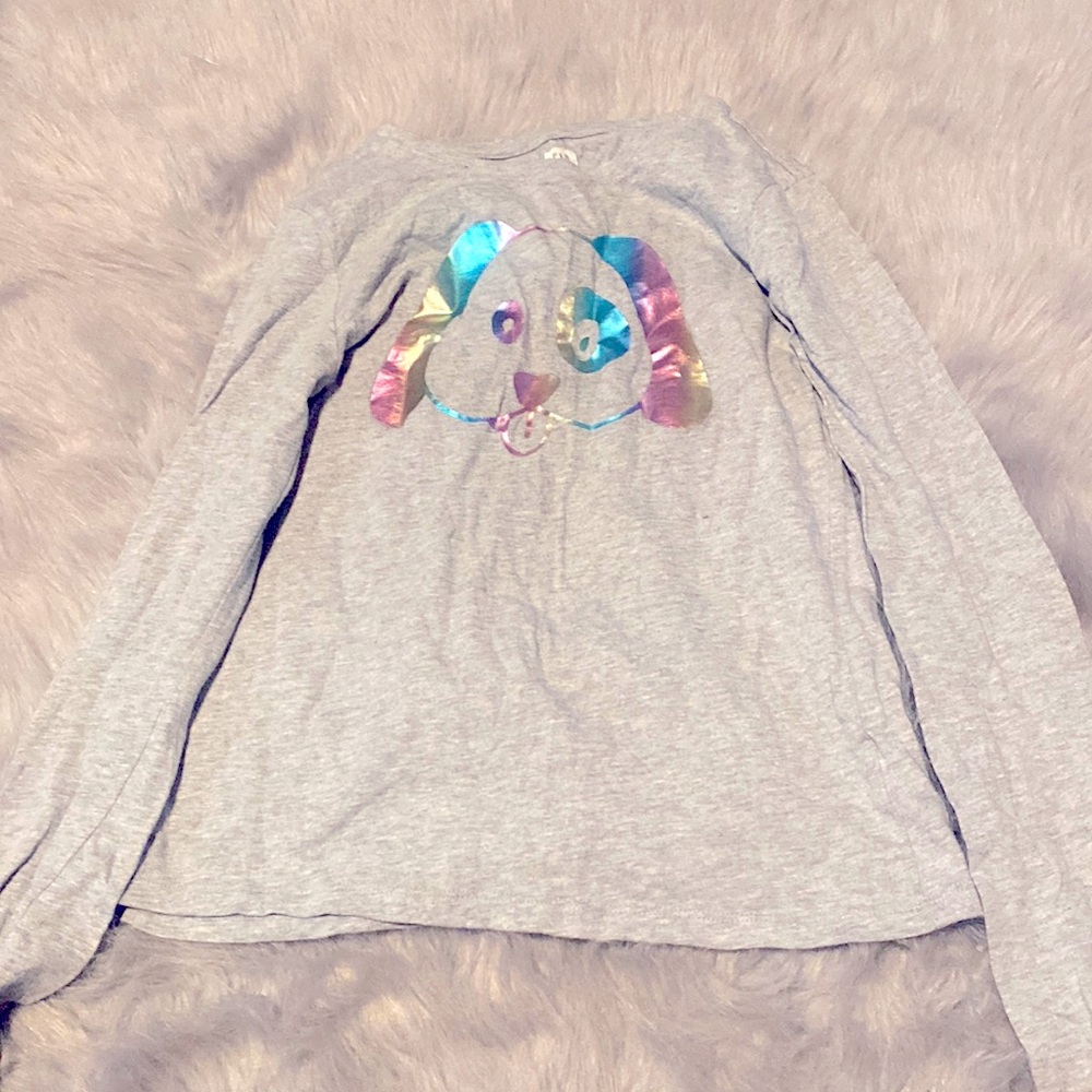 GAP kids heathered gray colorful dog graphic long sleeves XL